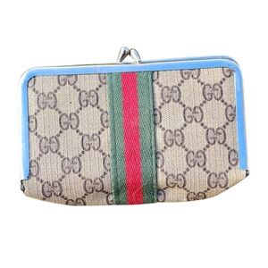 Authentic Gucci Vintage 1970s  Makeup/sewing bag  Green Clutch with Red Stripe